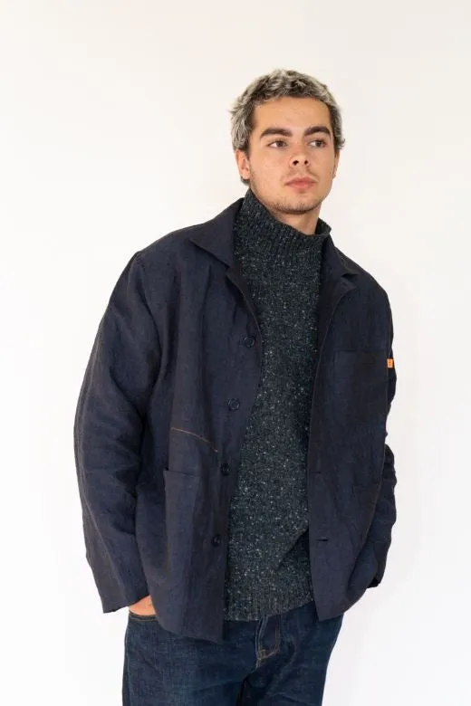 Navy Blue Linen Utility Jacket