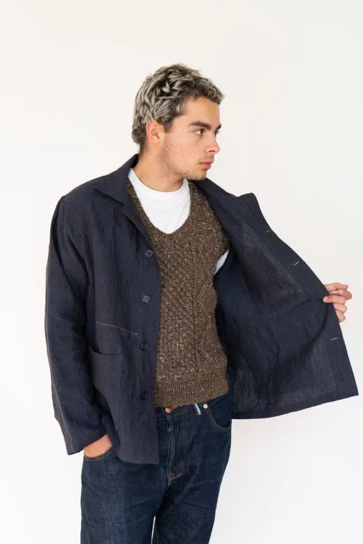 Navy Blue Linen Utility Jacket