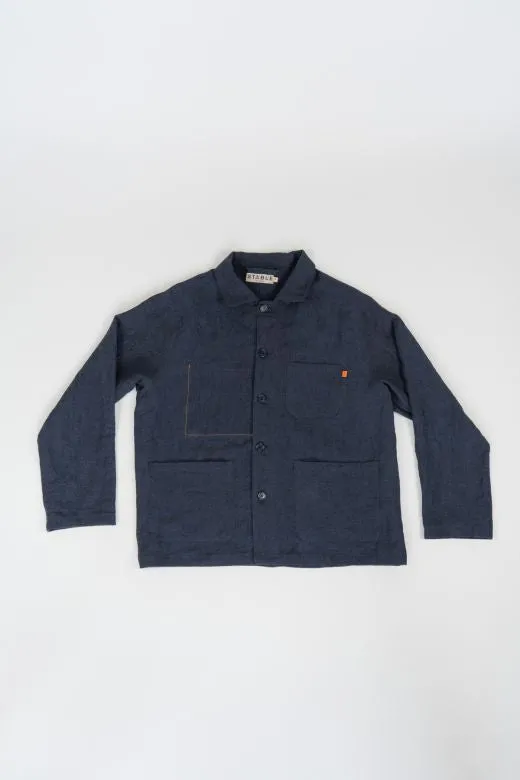 Navy Blue Linen Utility Jacket