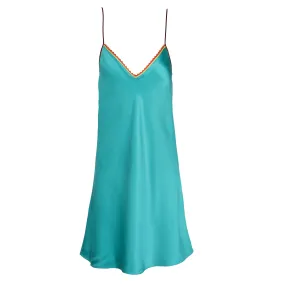 Neon Turquoise Lace-Trim Mini Slip Dress