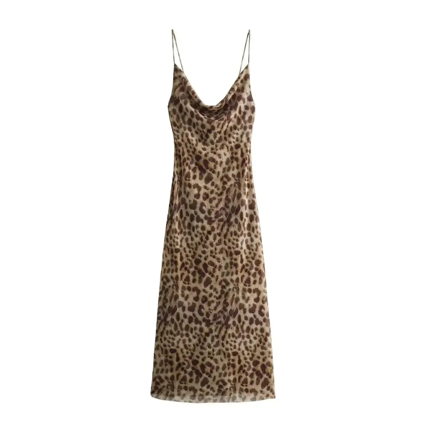 New Leopard Print Sling Maxi Dress For Women Summer Elegant Backless Sleeveless Slip Long Dress Female Sexy Party Vestidos