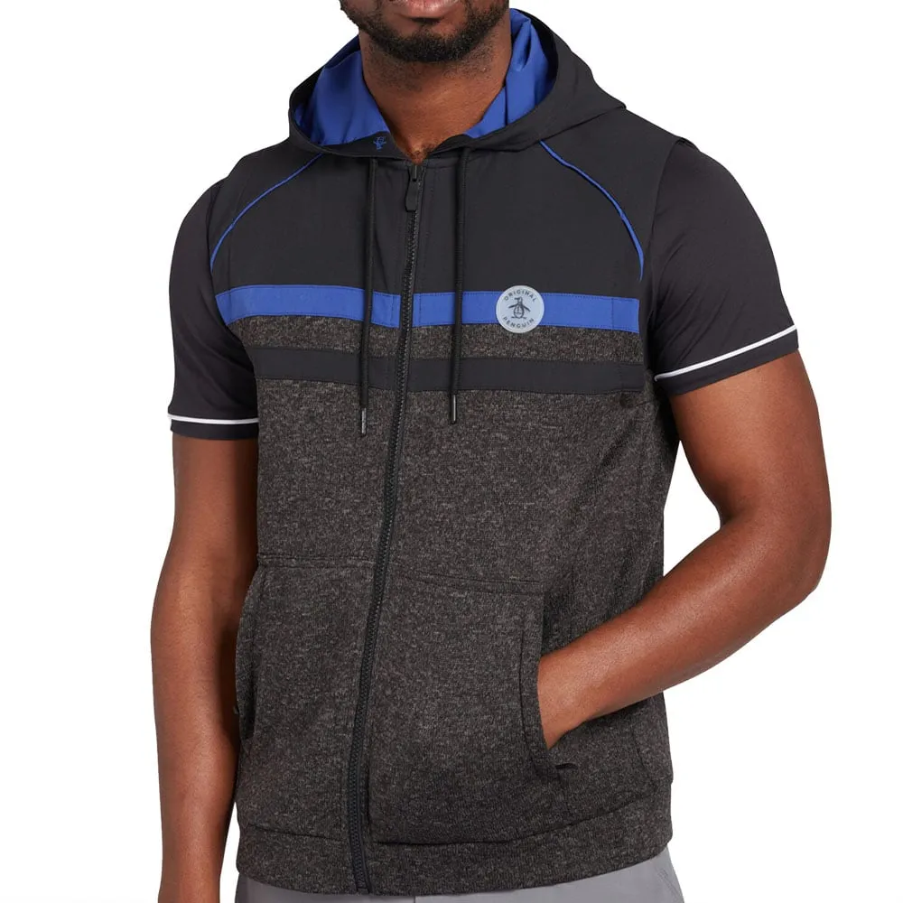 Original Penguin Full Zip Heritage Mixed Media Hoodie Gilet - Dark Caviar Heather