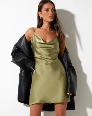 Paiva Slip Dress in Satin Olive