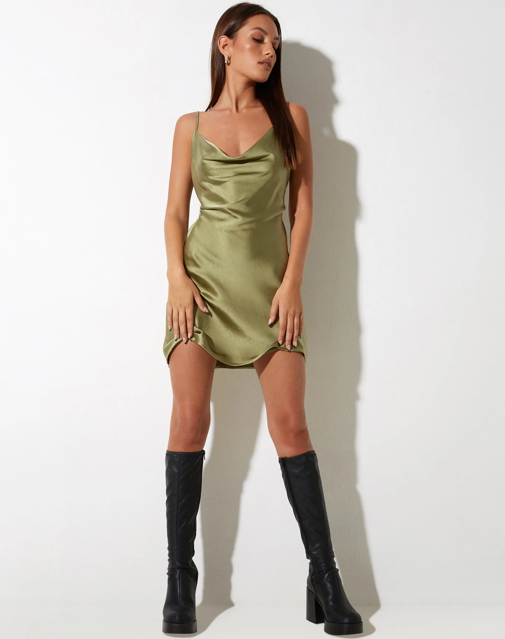 Paiva Slip Dress in Satin Olive