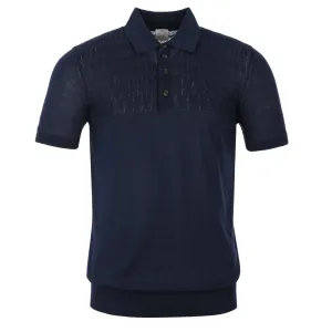 Pal Zileri Knitted Silk Cotton Blend Polo Shirt in Navy