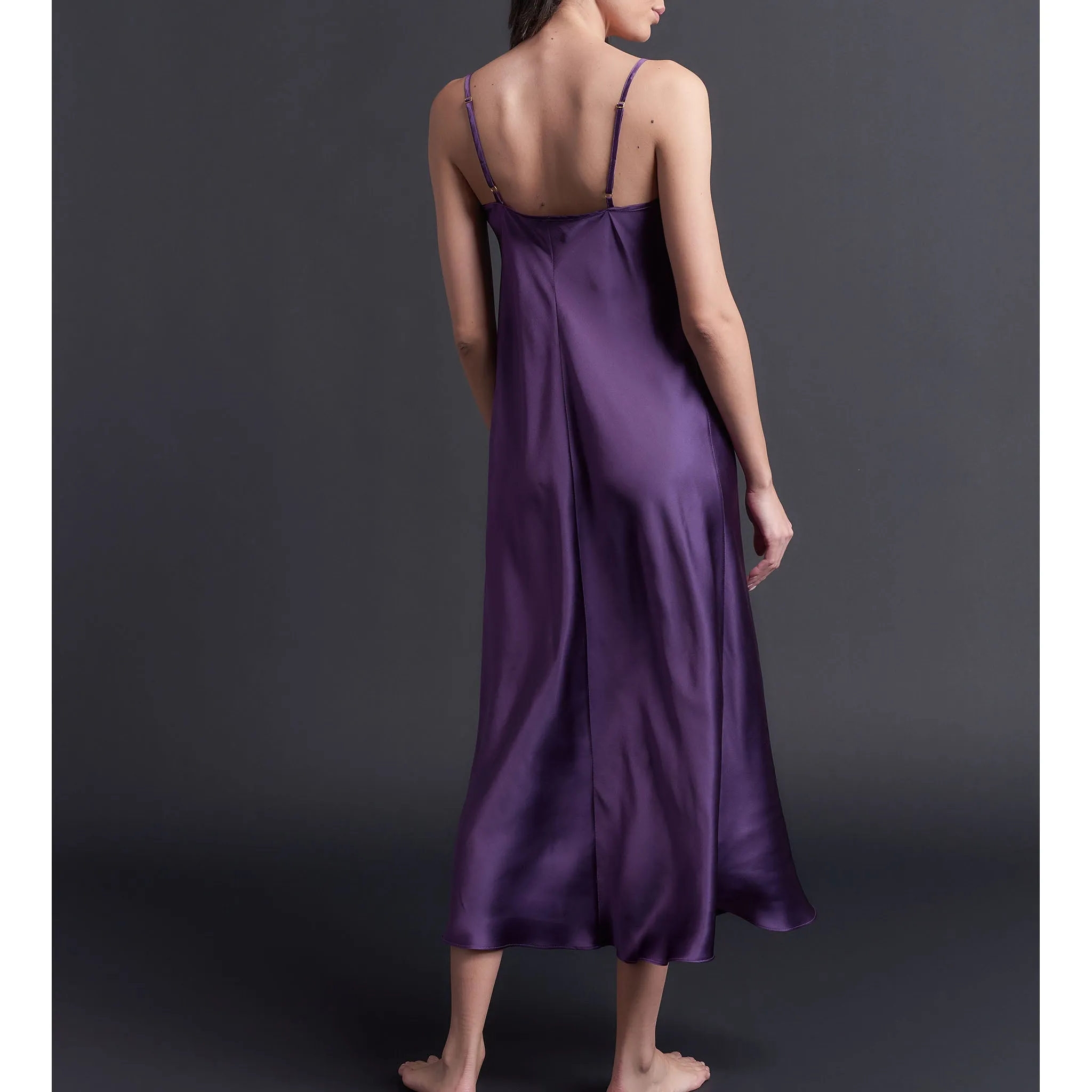 Paneled Slip Dress in Violet Bias Silk Charmeuse