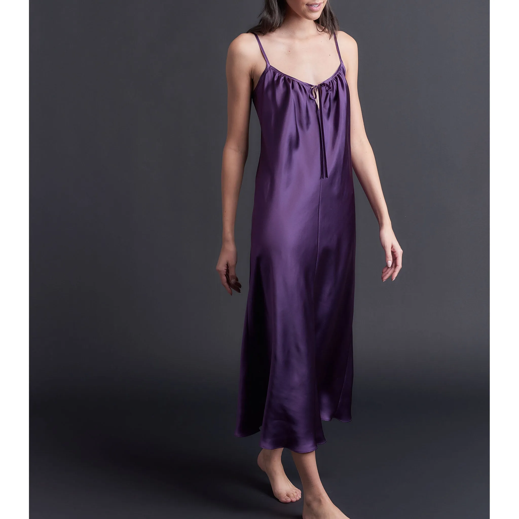 Paneled Slip Dress in Violet Bias Silk Charmeuse