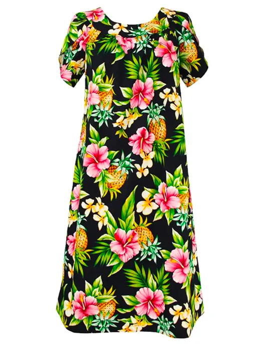 Pineapple Party Womens Tropical Hawaiian Muu Muu in Black