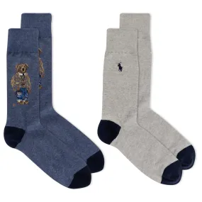 Polo Ralph Lauren Men's 2-Pack Assorted Polo Bear Solid Dress Sock 889260PK