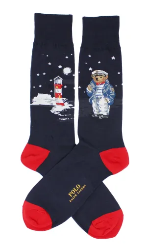 Polo Ralph Lauren Men's Single Sea Captain Bear Scenic Solid Casual Dress Sock