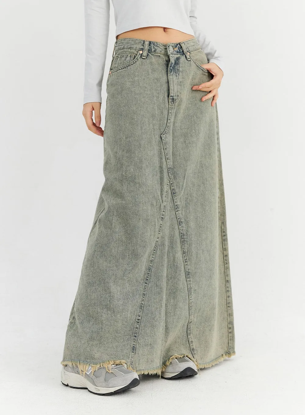 Raw Hem Maxi Denim Skirt CN303