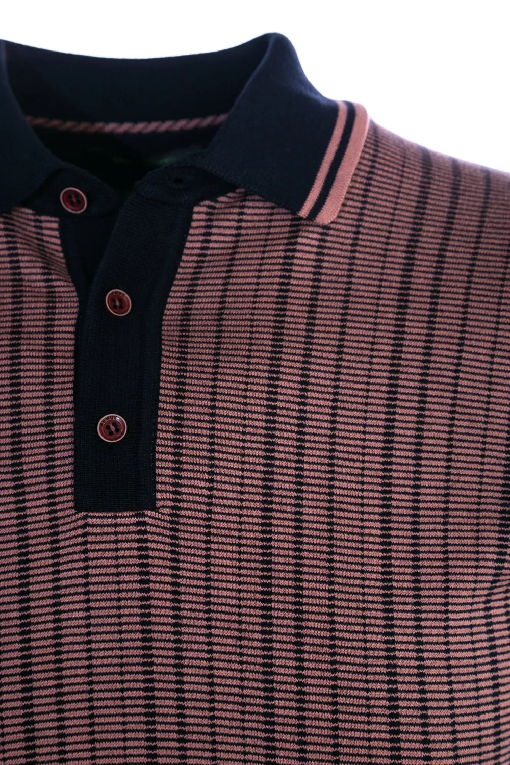 Remus Uomo Abstract Stripe Front Knitted Polo Shirt in Navy & Pink