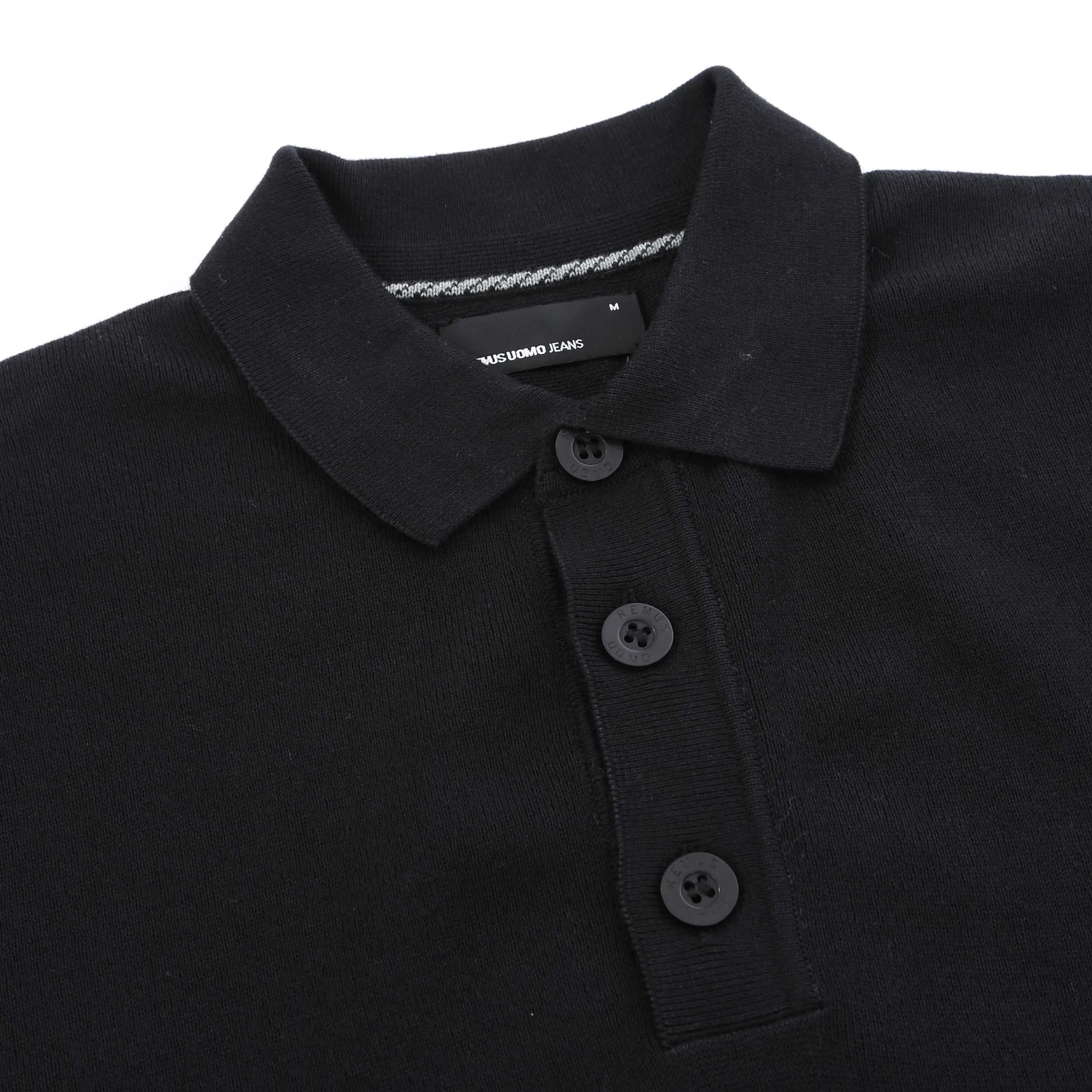 Remus Uomo Chunky 3 Button Knitted Polo Knitwear in Black