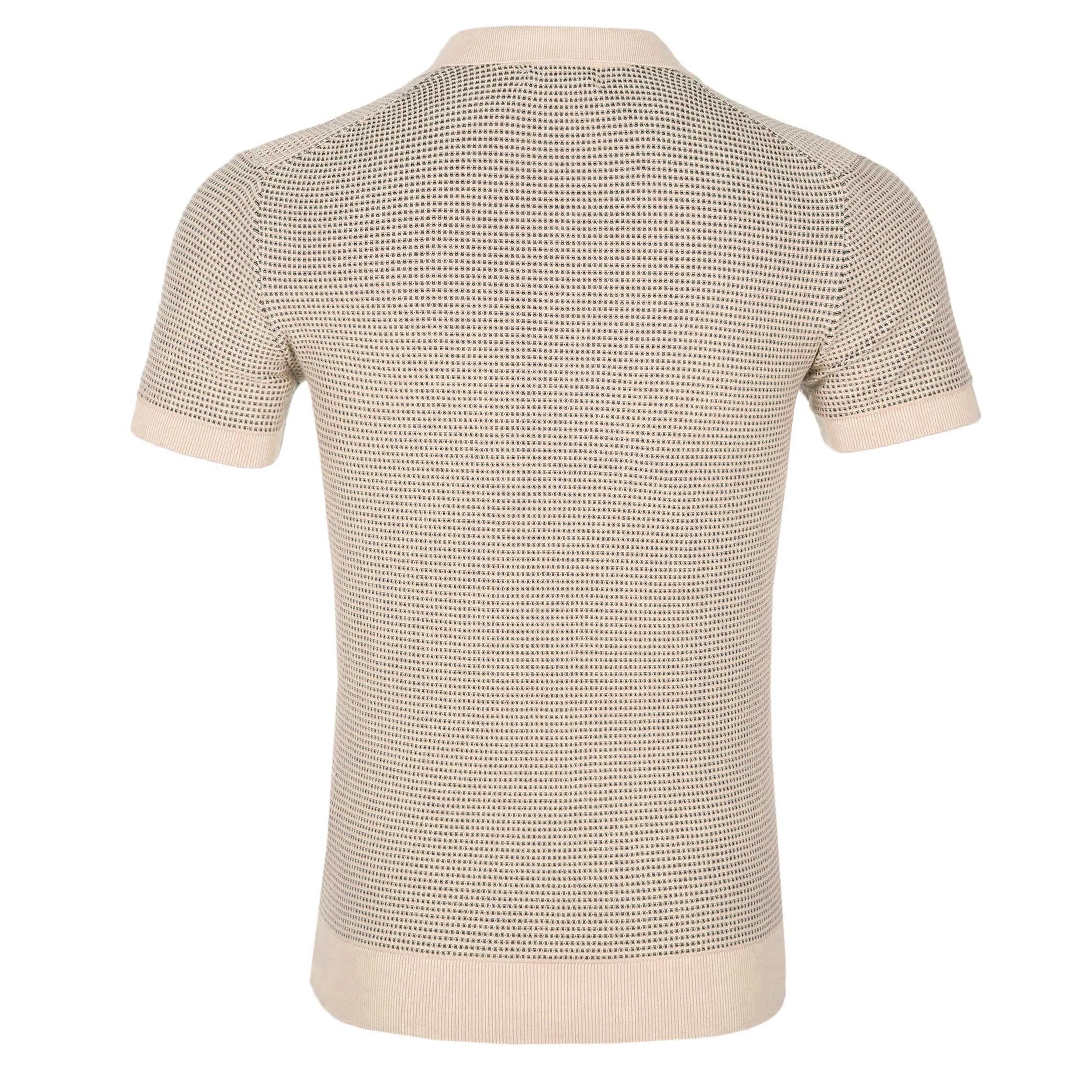 Remus Uomo Open Knitted Polo Shirt in Beige