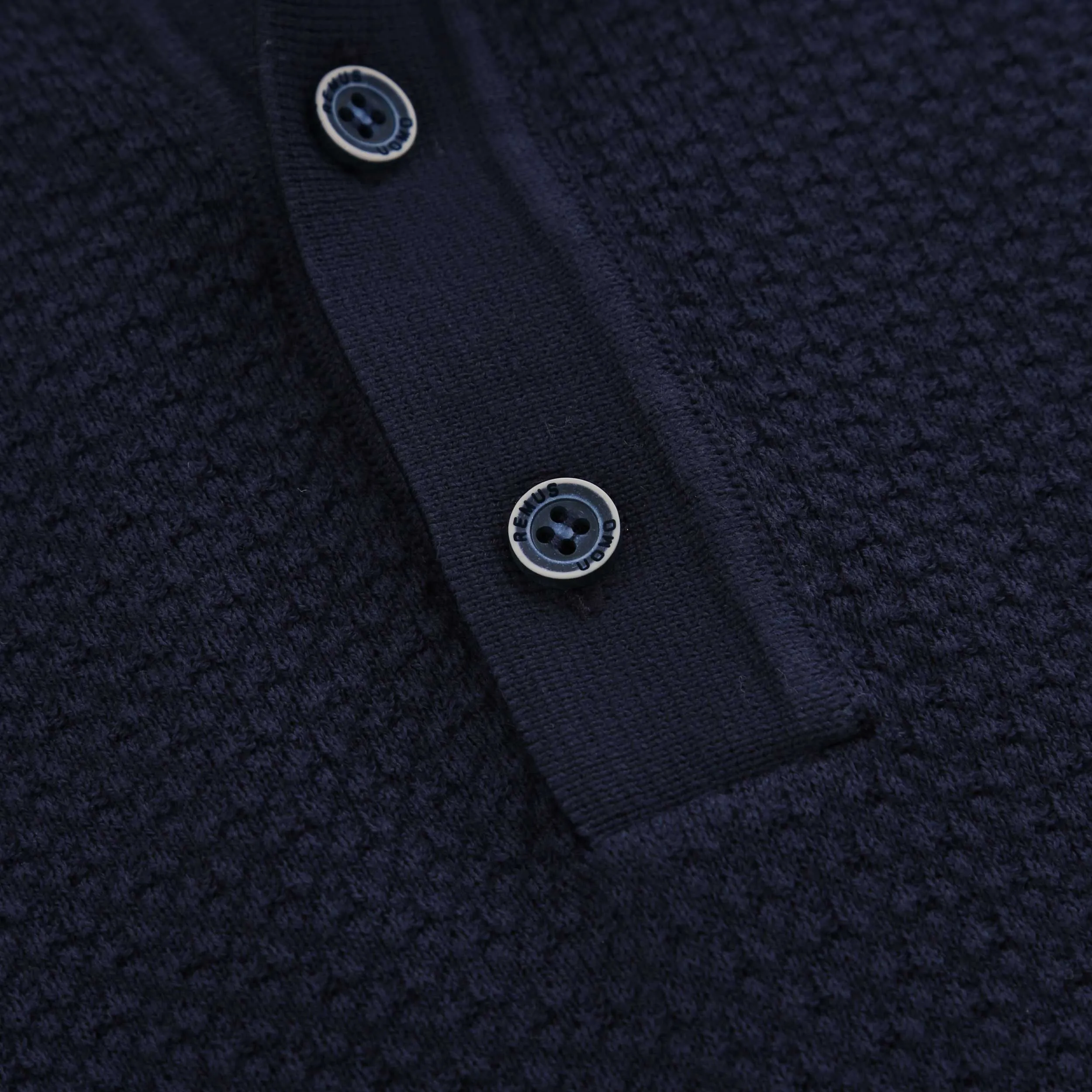 Remus Uomo Waffle Knitted Polo Shirt in Navy