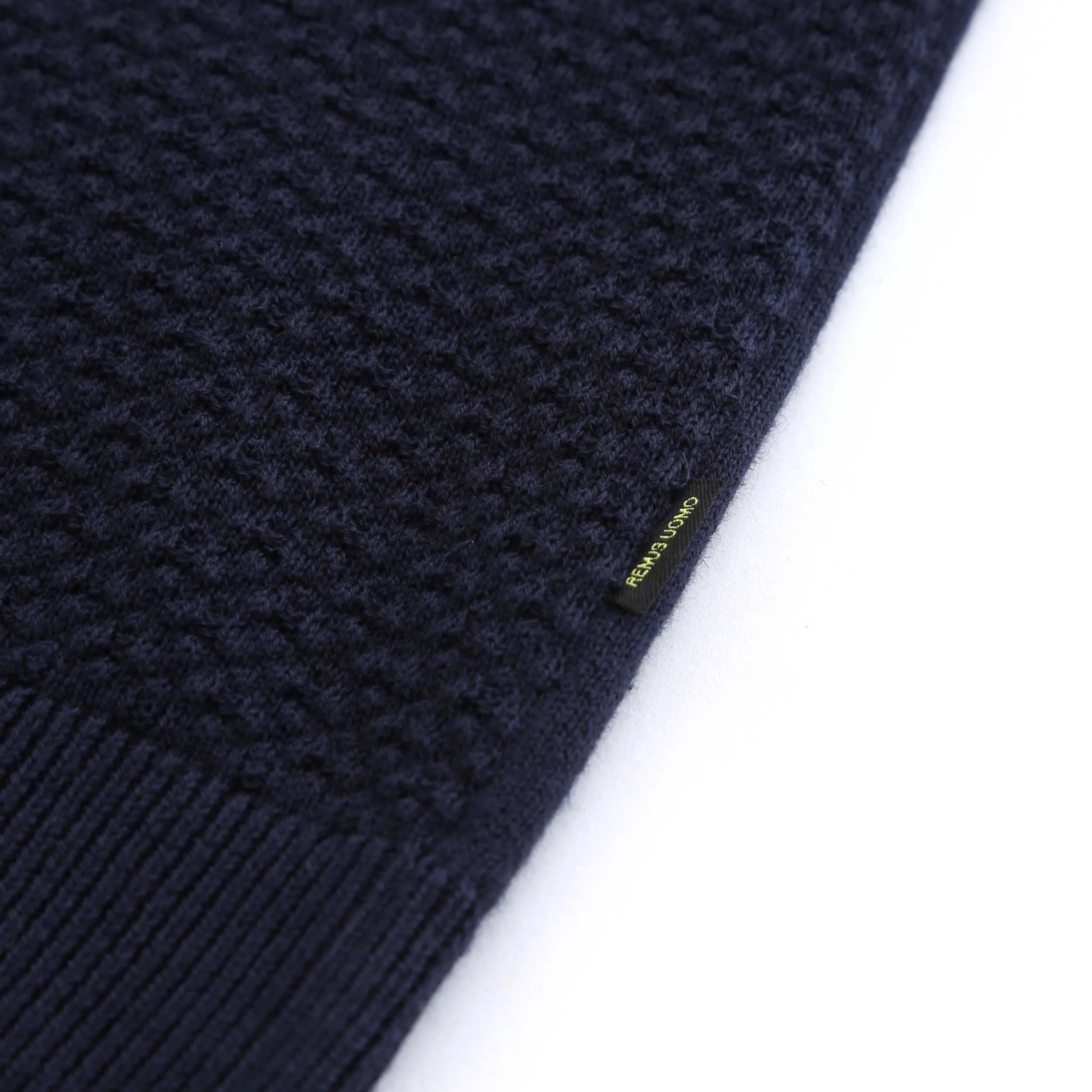 Remus Uomo Waffle Knitted Polo Shirt in Navy