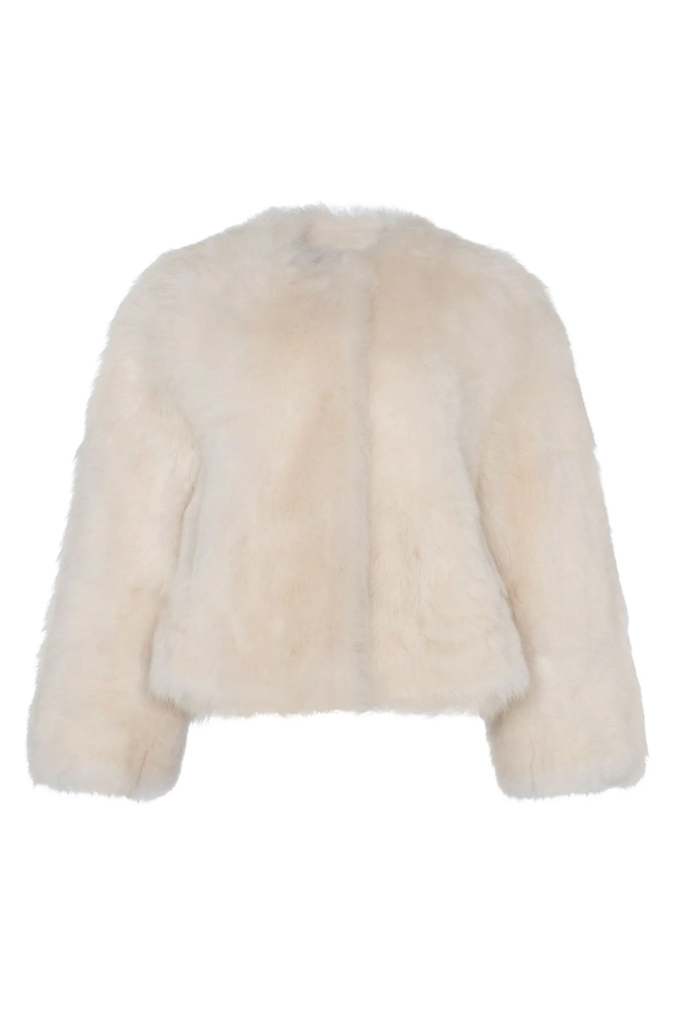 Reversible Collarless Toscana Shearling Lamb Jacket with 3/4 Sleeves