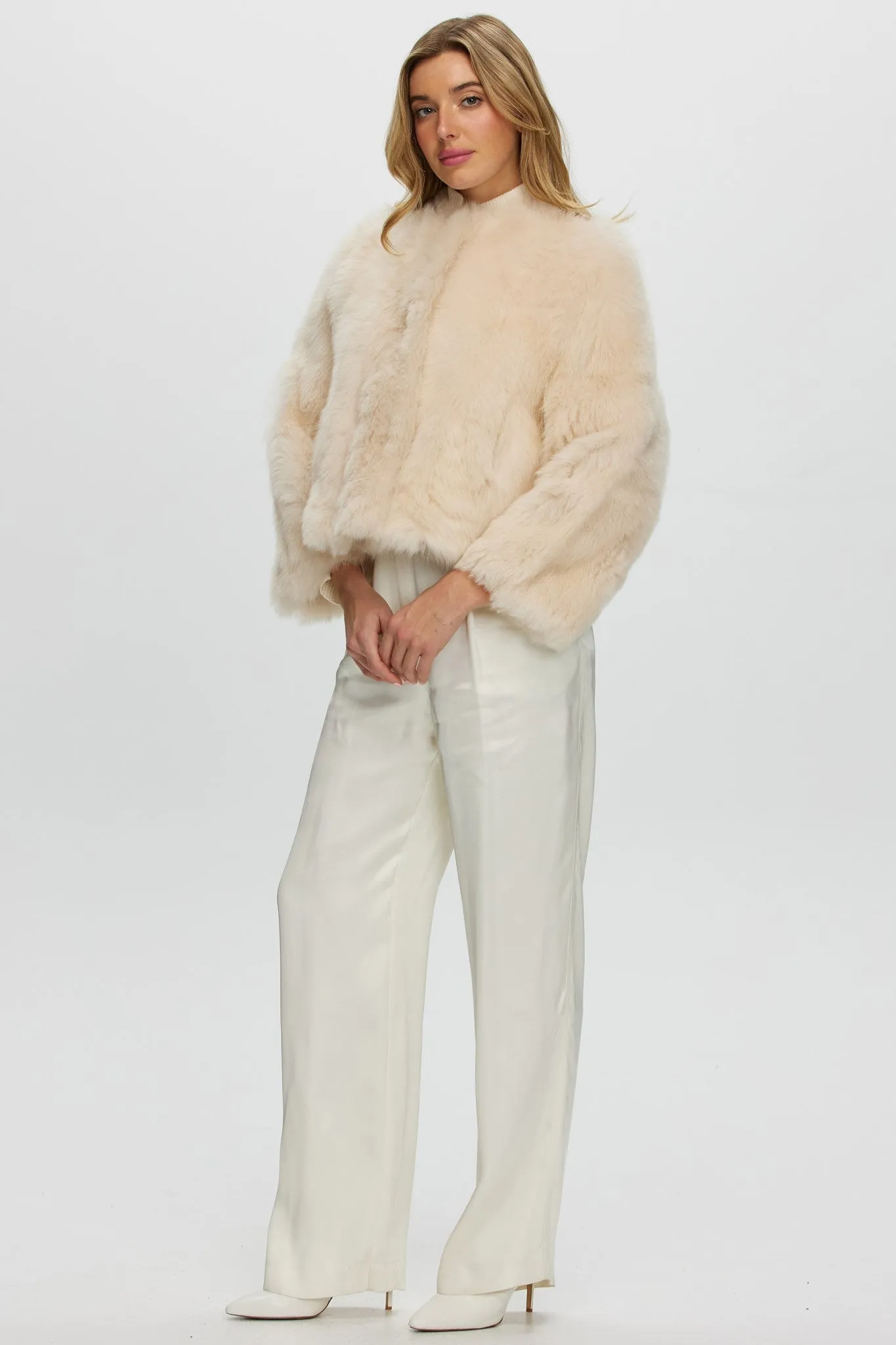 Reversible Collarless Toscana Shearling Lamb Jacket with 3/4 Sleeves