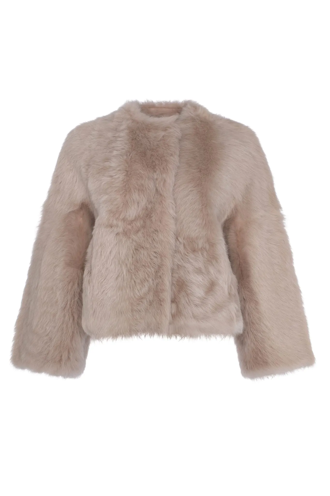 Reversible Collarless Toscana Shearling Lamb Jacket with 3/4 Sleeves