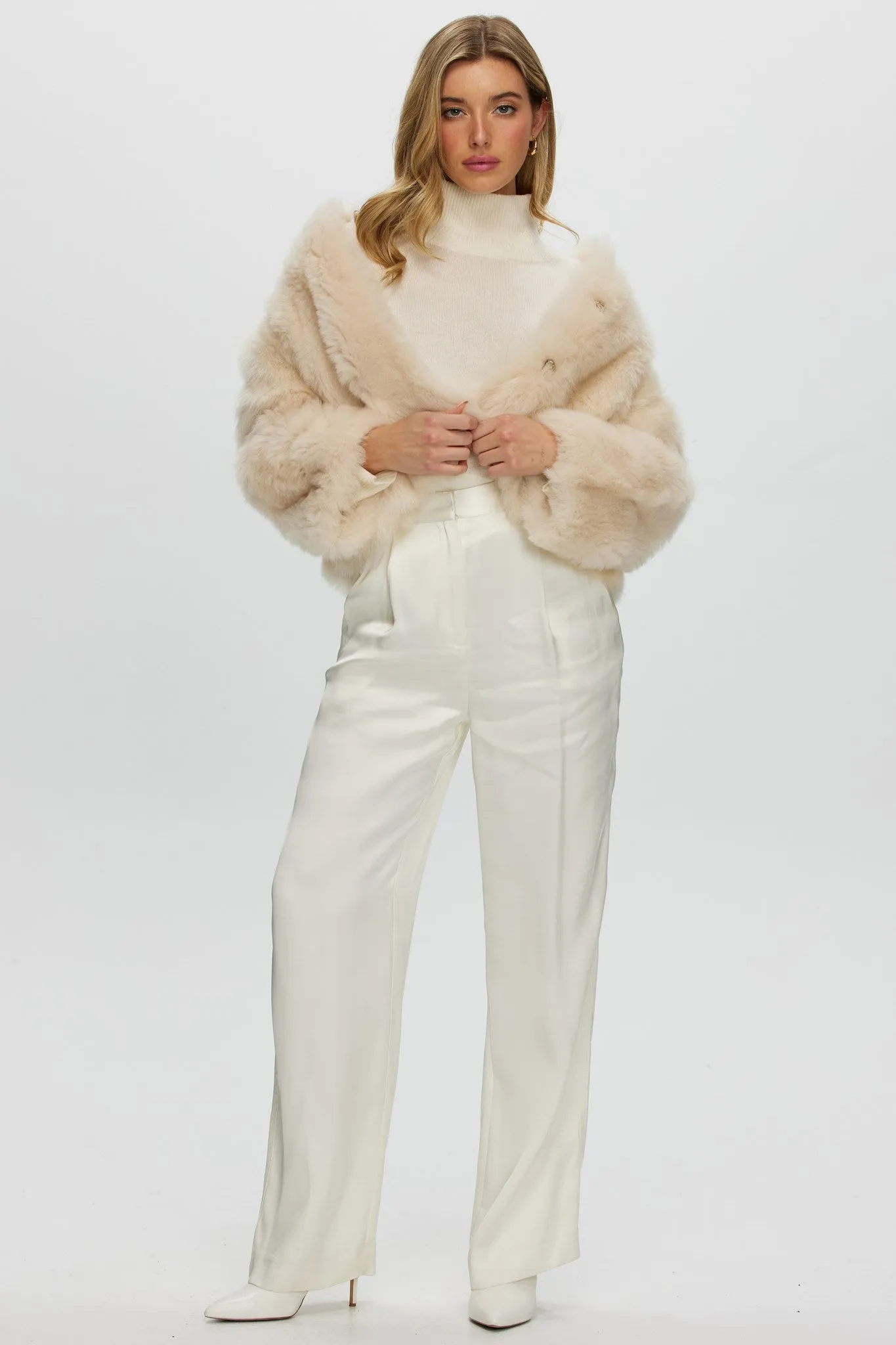 Reversible Collarless Toscana Shearling Lamb Jacket with 3/4 Sleeves