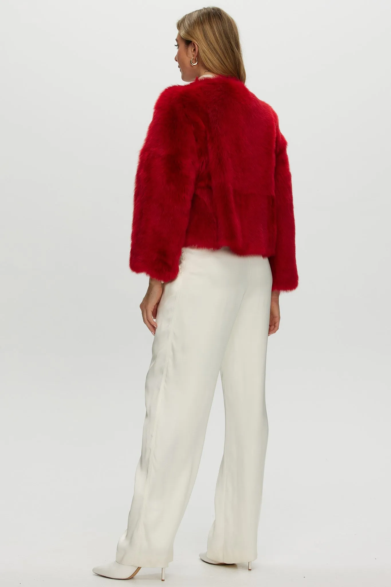 Reversible Collarless Toscana Shearling Lamb Jacket with 3/4 Sleeves