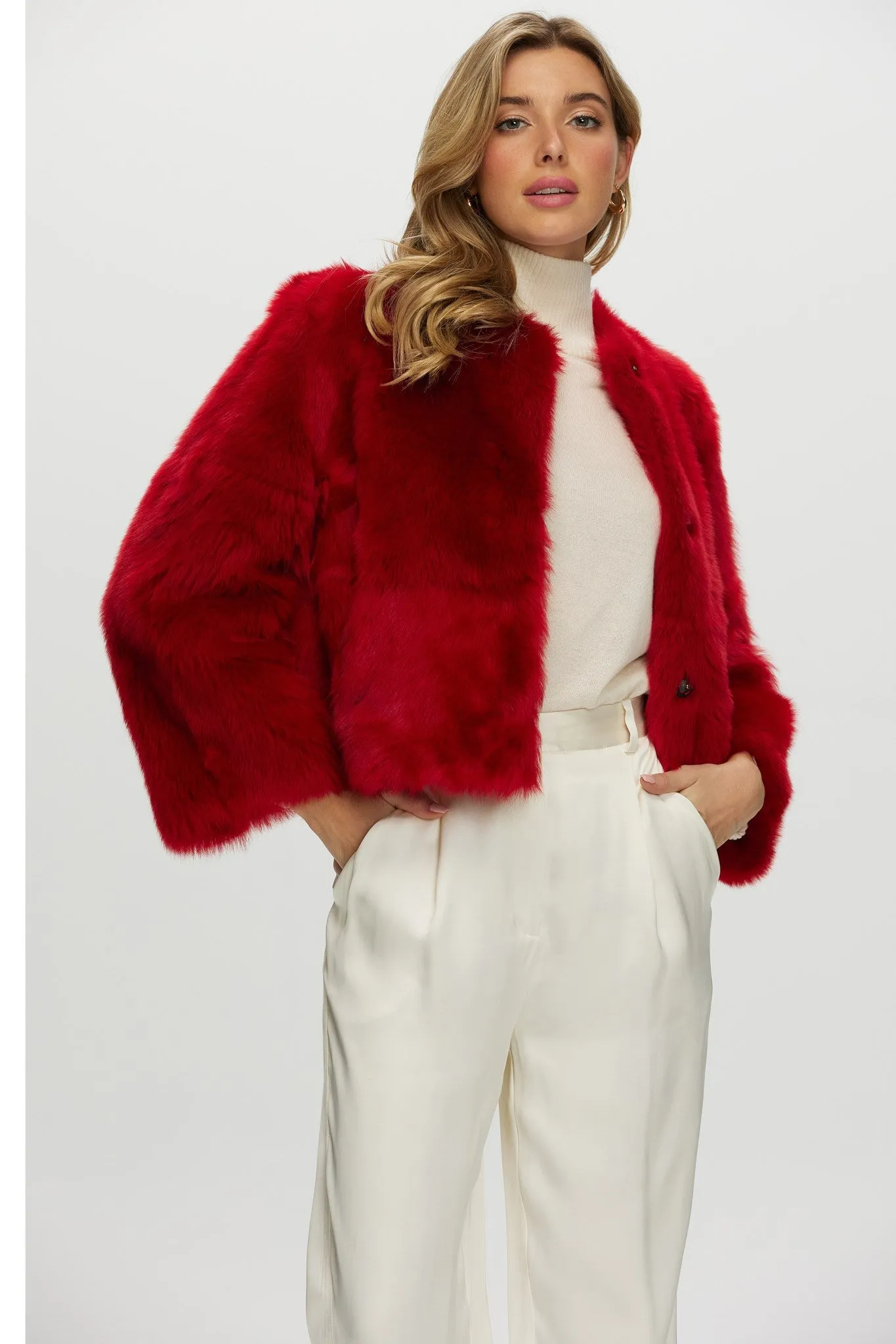 Reversible Collarless Toscana Shearling Lamb Jacket with 3/4 Sleeves