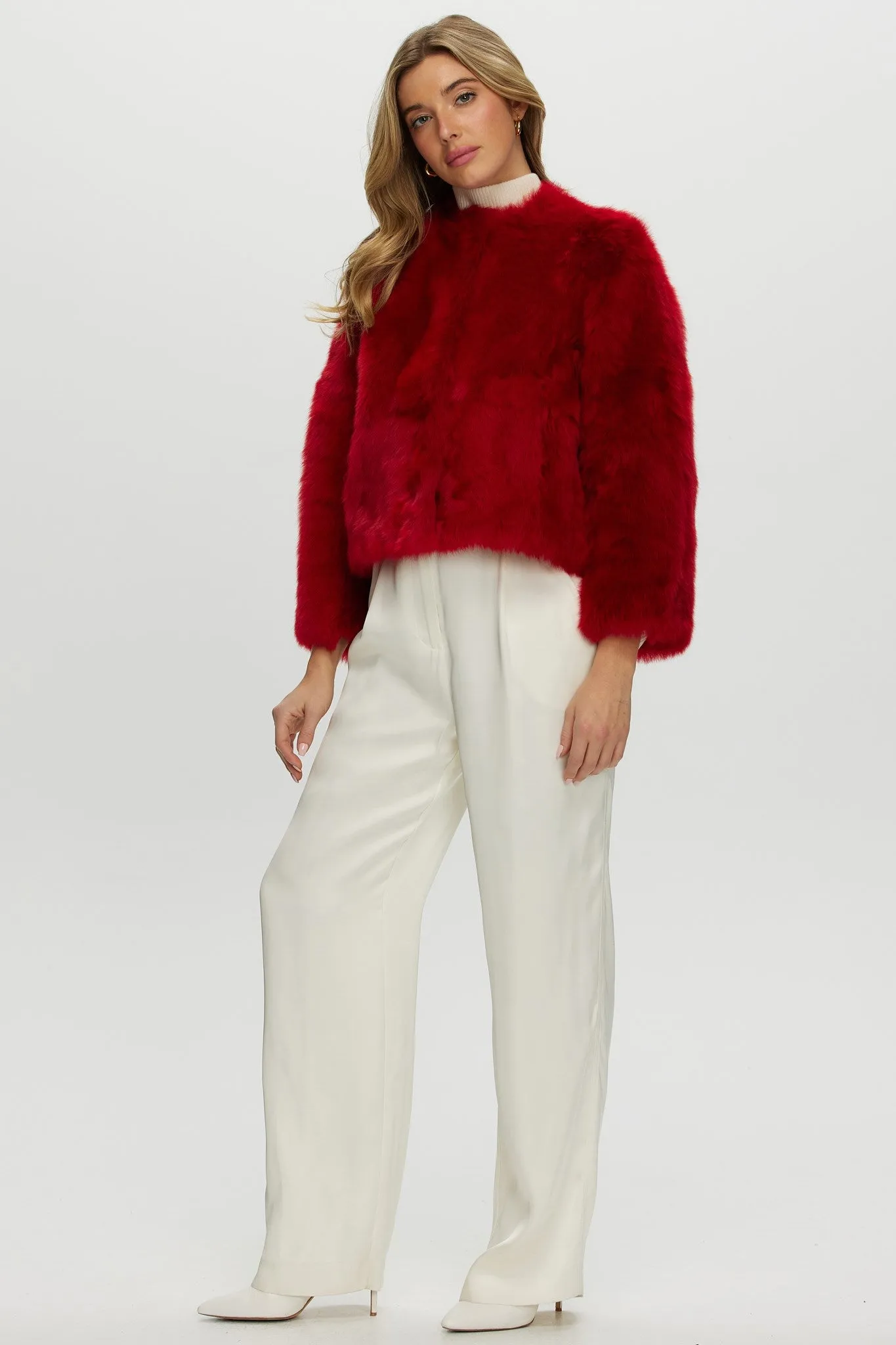 Reversible Collarless Toscana Shearling Lamb Jacket with 3/4 Sleeves