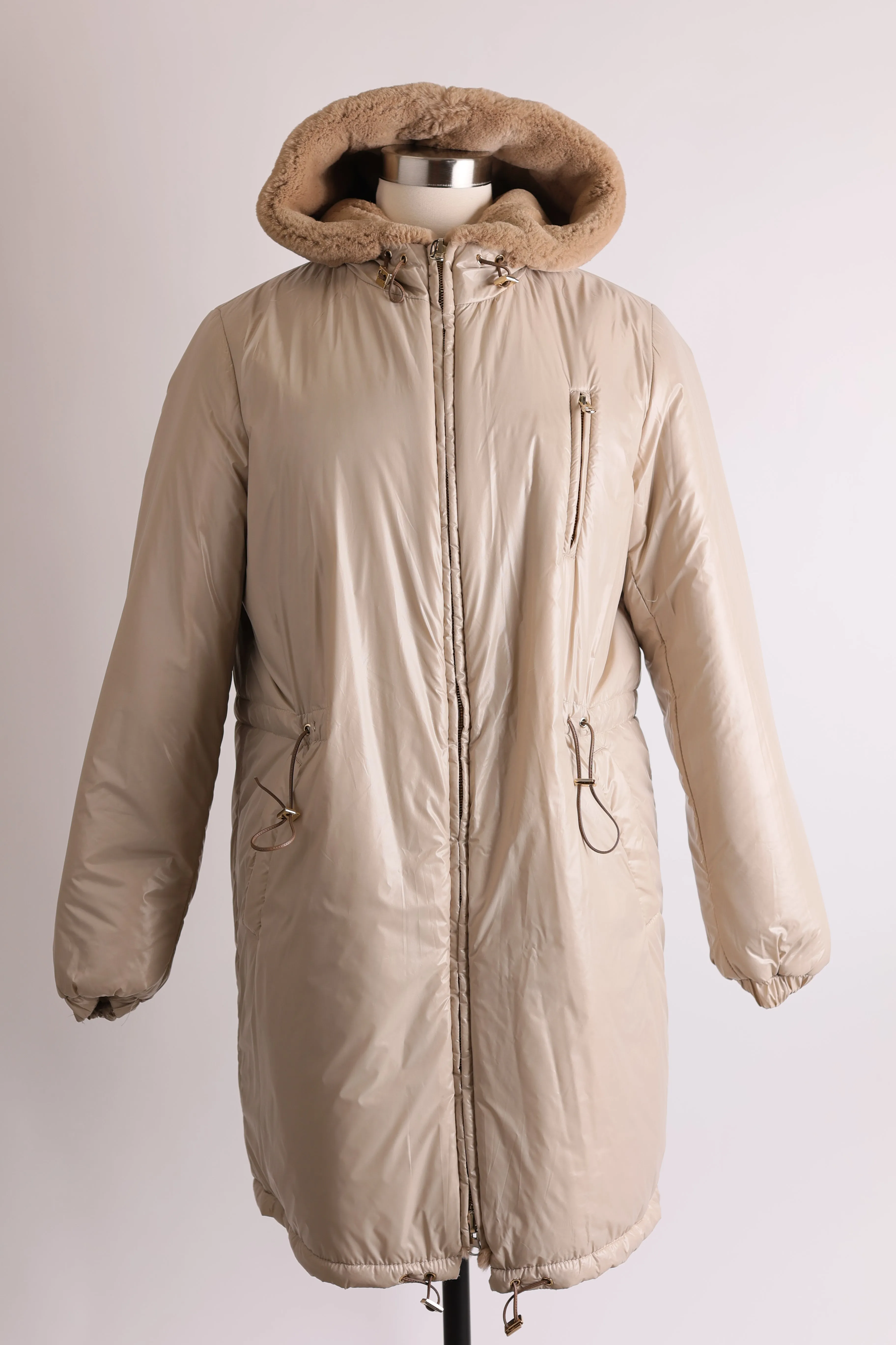 Reversible Rabbit Fur & Waterproof Poly Coat