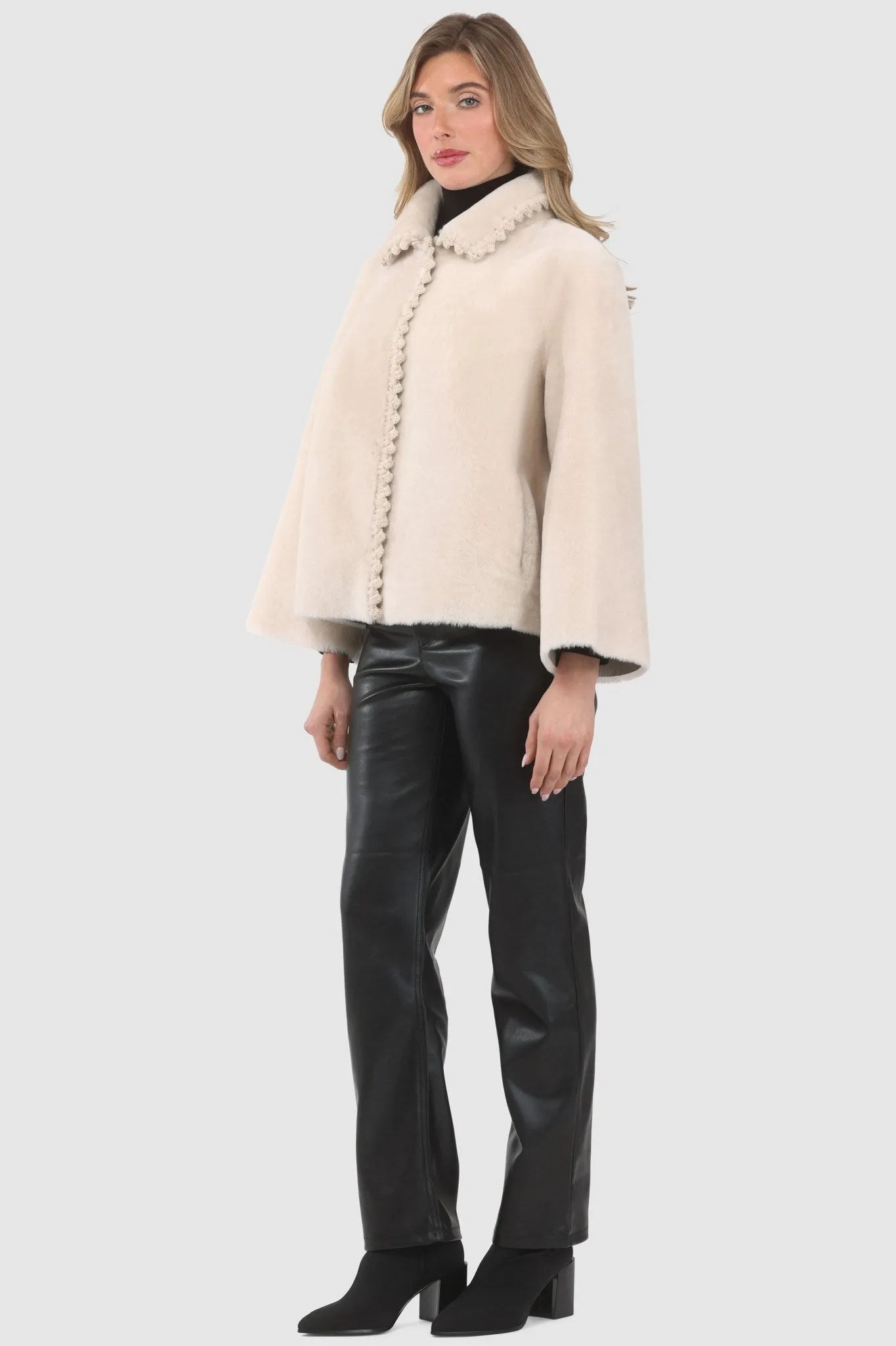 Reversible Select Shearling Jacket with Embroiderd Trim