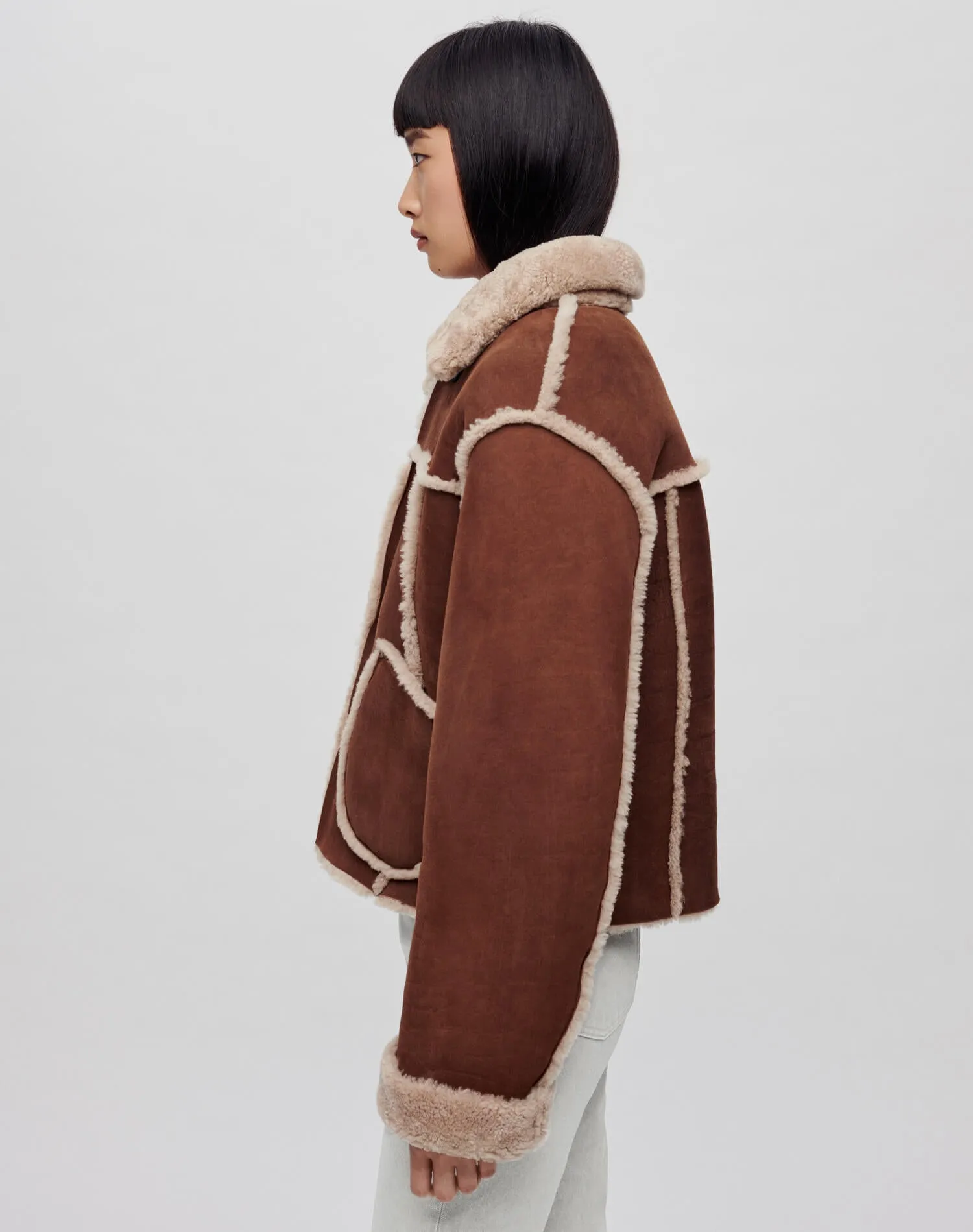 Reversible Shearling Boxy Jacket - Espresso Shearling