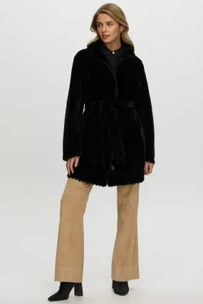 REVERSIBLE SHEARLING LAMB JACKET  WITH EMBROIDERD TRIM, BELT