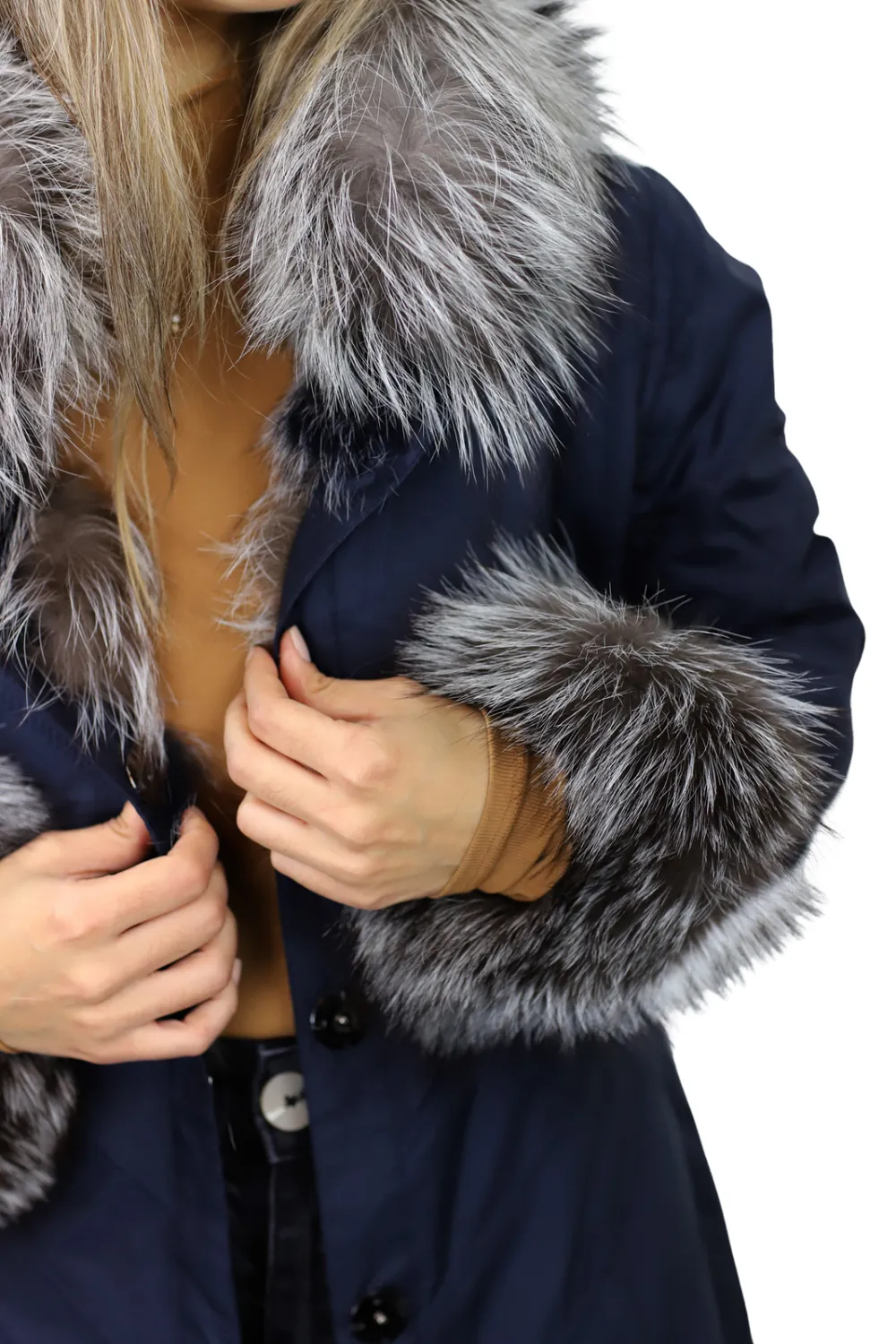 Reversible Silver/Blue Fur Jacket - La Fiorentina