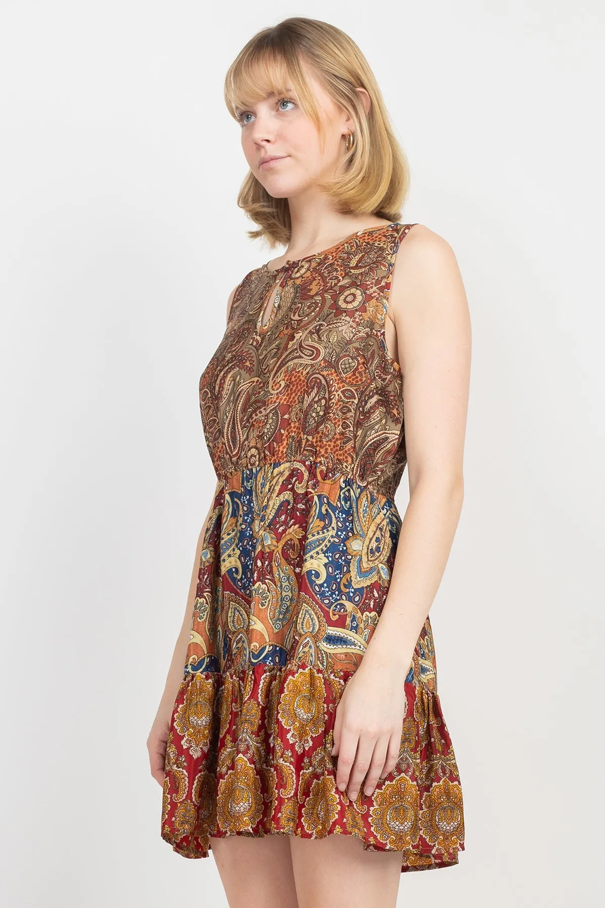 Ruffled Paisley Mini Dress