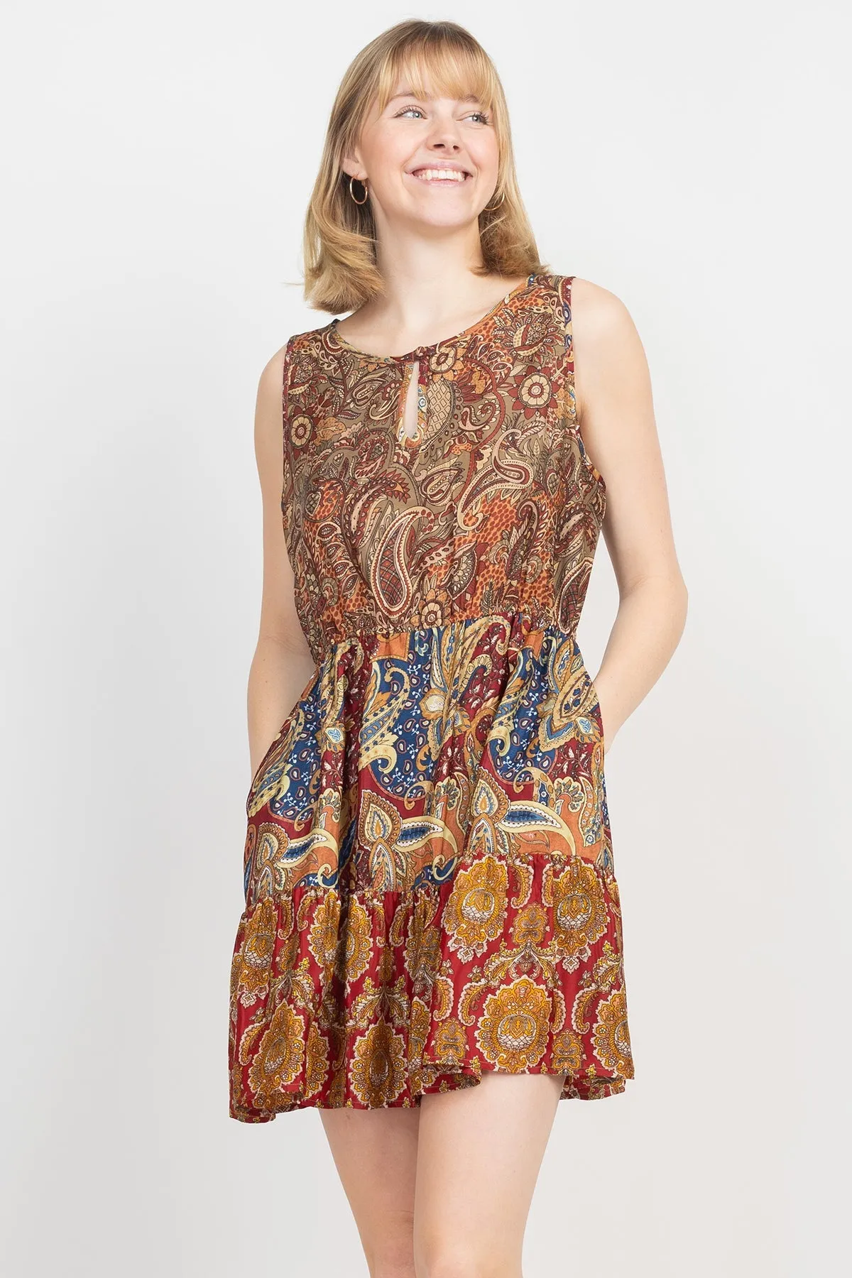 Ruffled Paisley Mini Dress