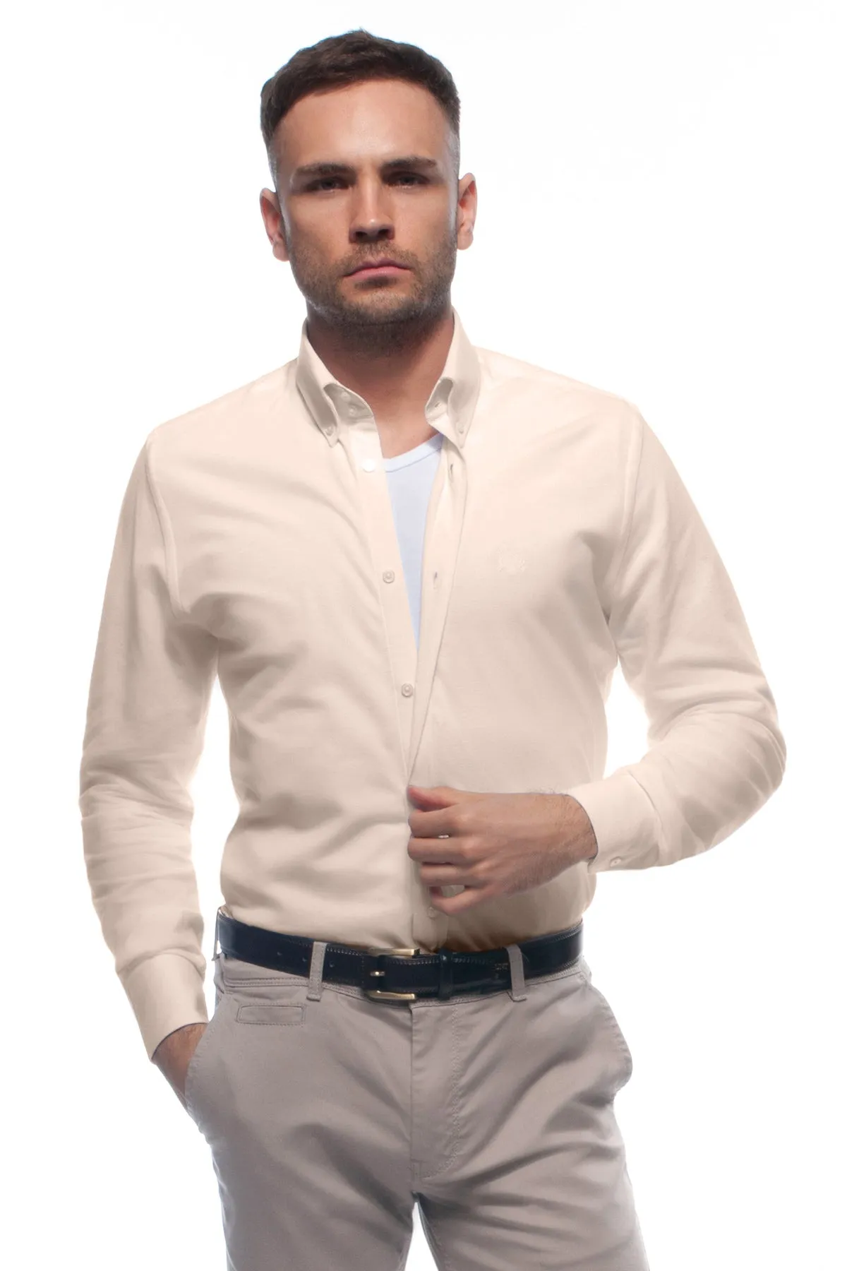 Sand Beige Lightweight Cotton Piqué Shirt