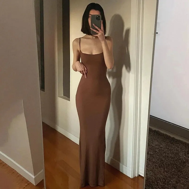 Satin Slip Sleeveless Backless Maxi Dress Women - Sundress