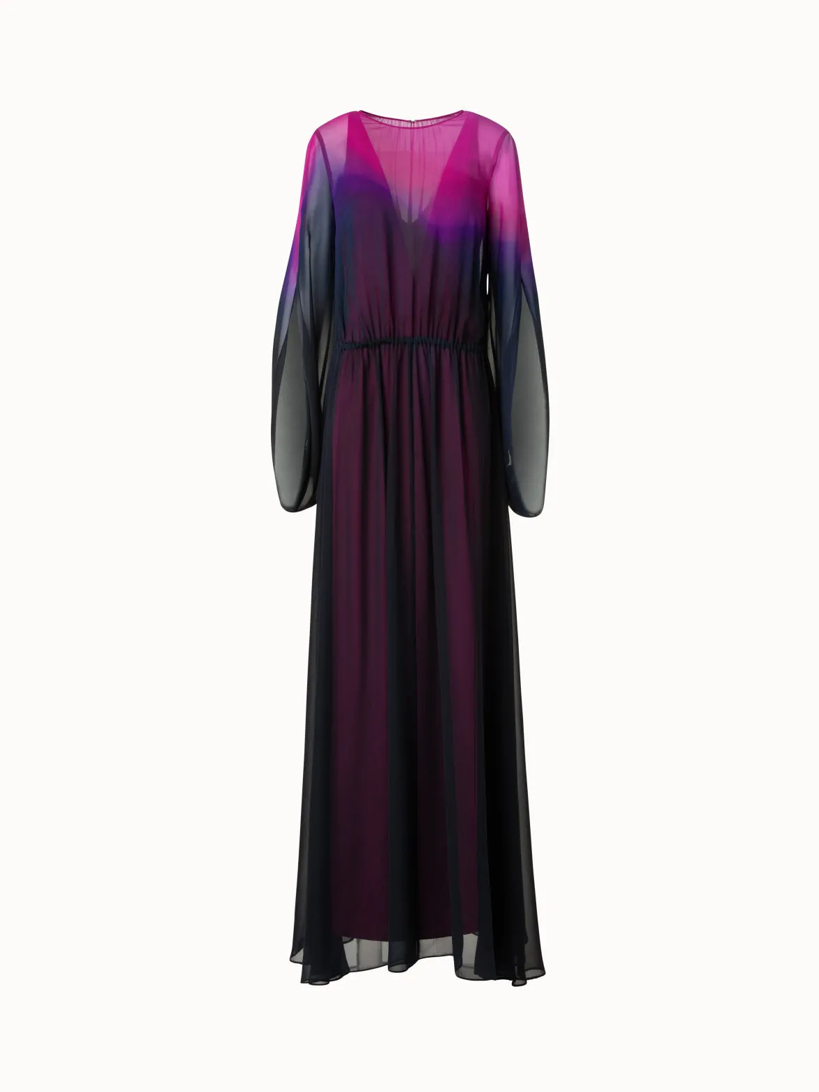 Semi-Sheer Silk Gown with Alta Magenta Print