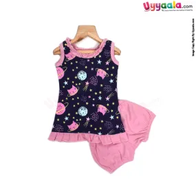 Sleeveless Baby Frock with Bloomer, Premium Quality Cotton Fabric, Stars & Planet Print - Violet