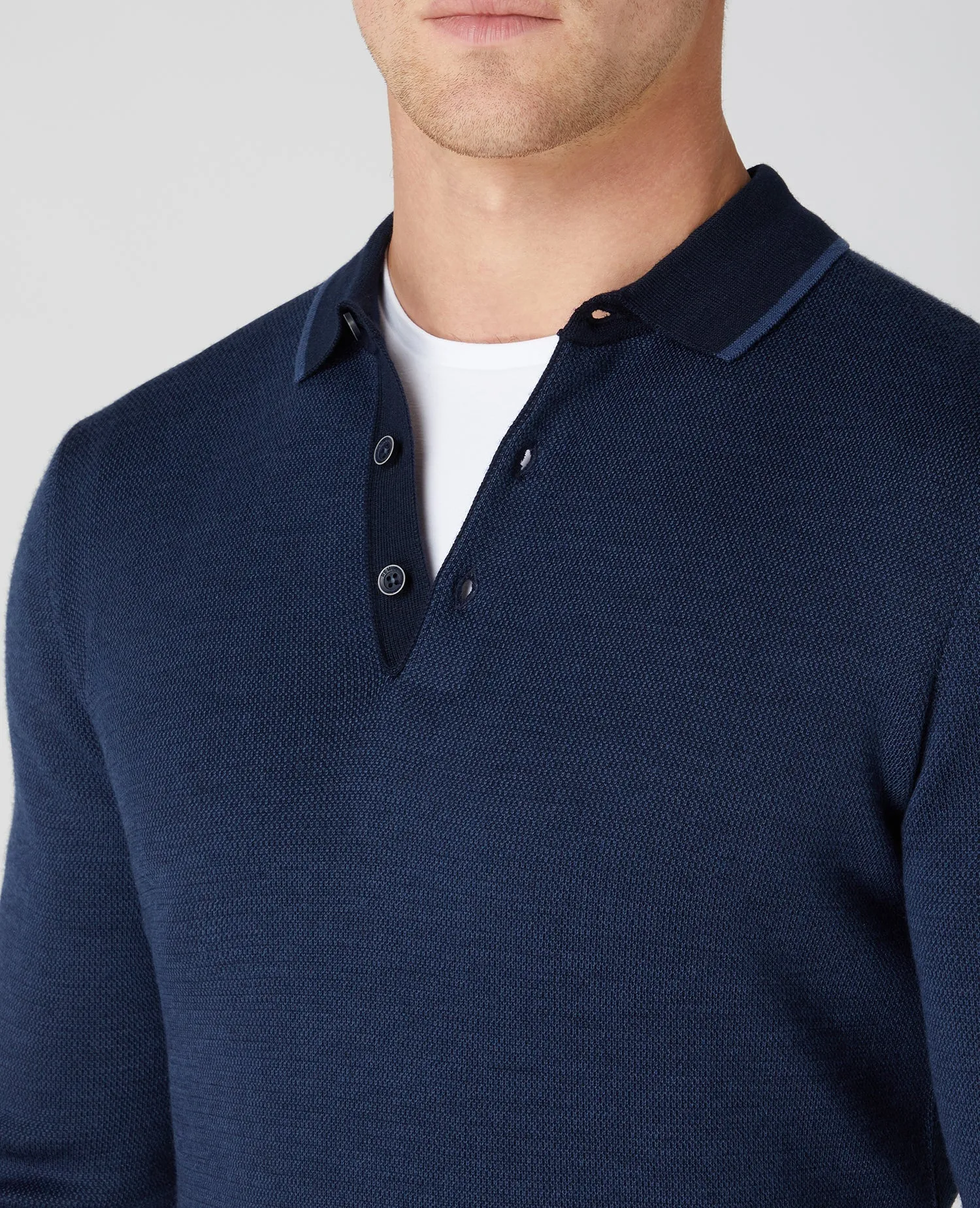 Slim Fit Merino Wool-Blend Long Sleeve Knitted Polo