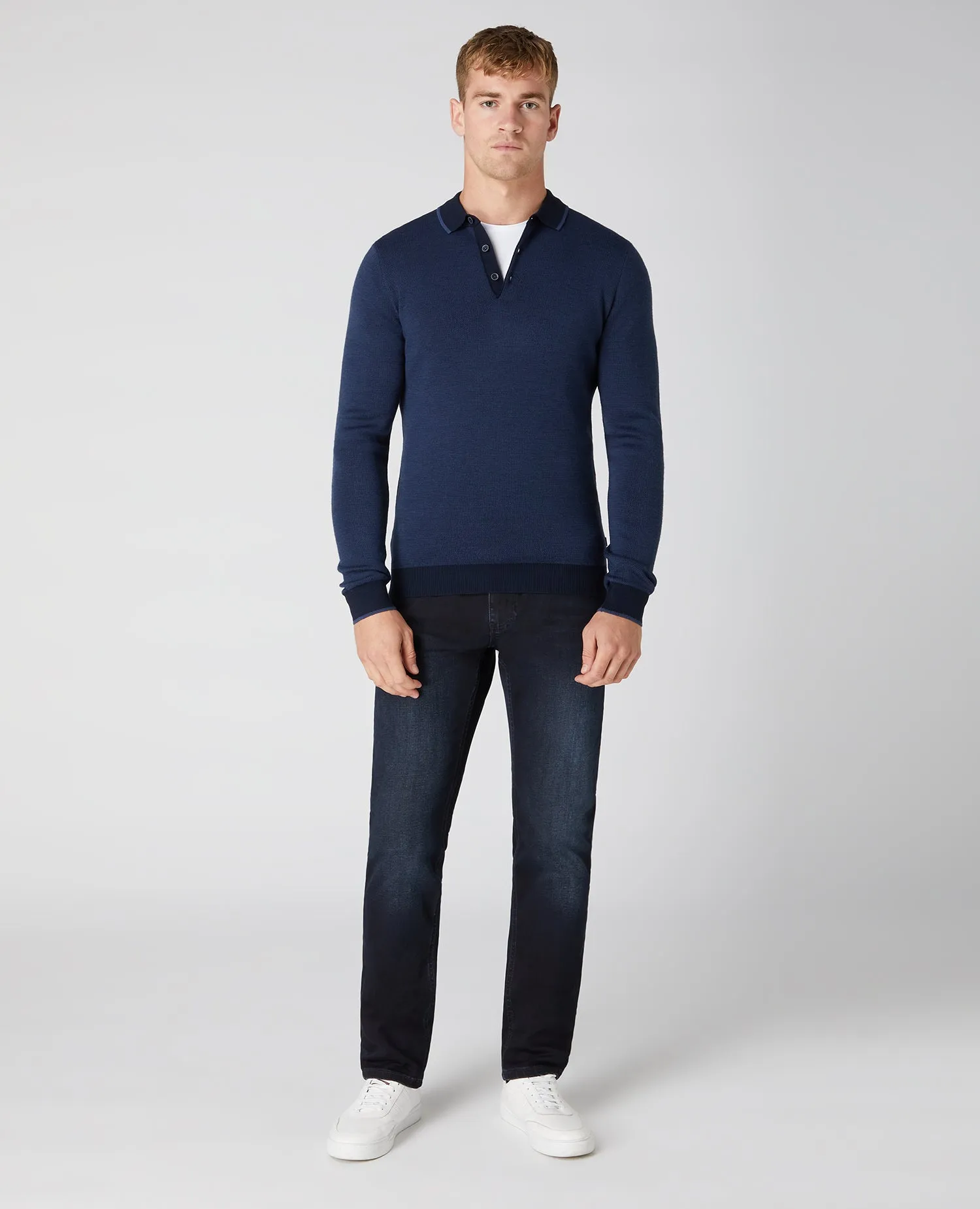 Slim Fit Merino Wool-Blend Long Sleeve Knitted Polo