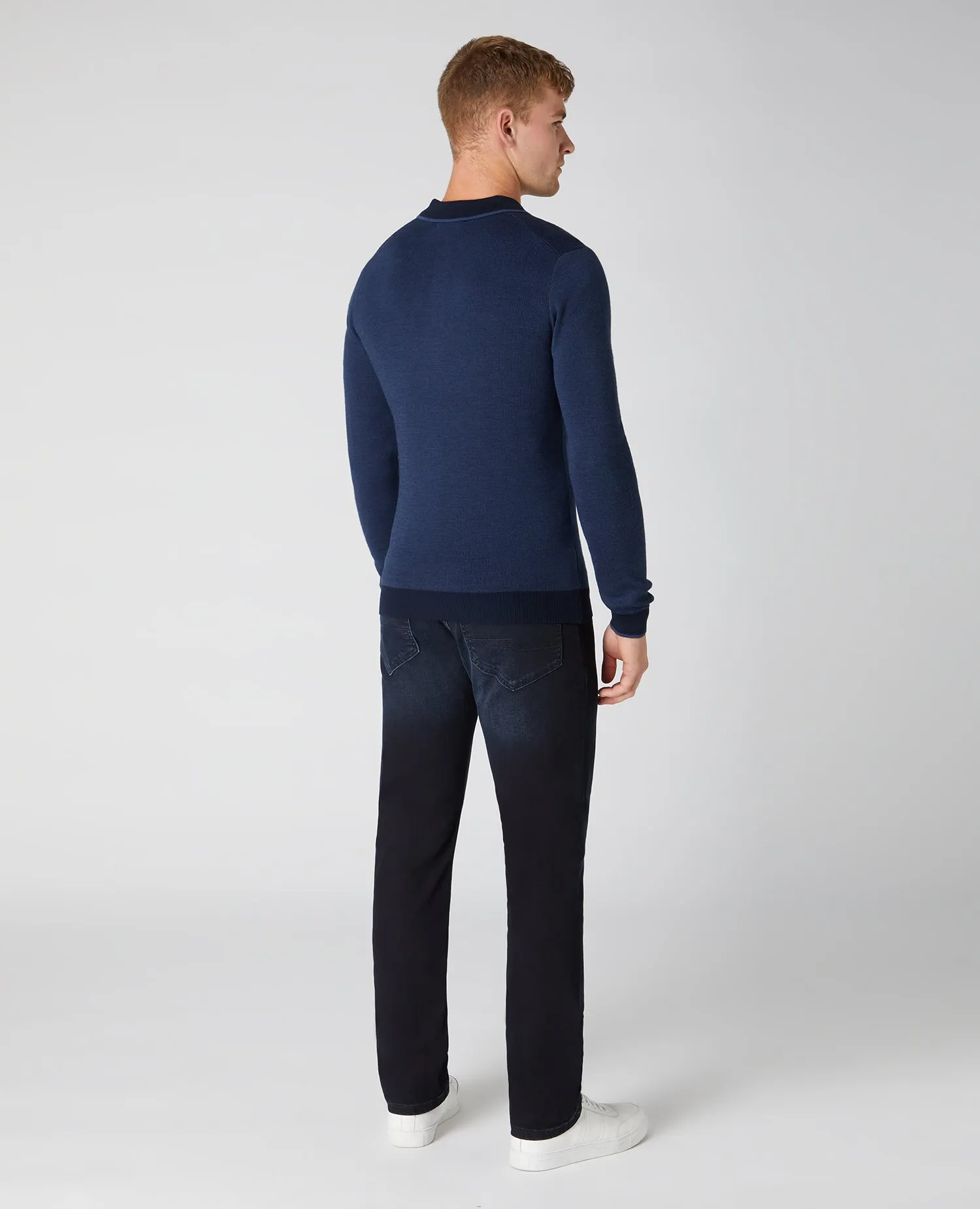 Slim Fit Merino Wool-Blend Long Sleeve Knitted Polo