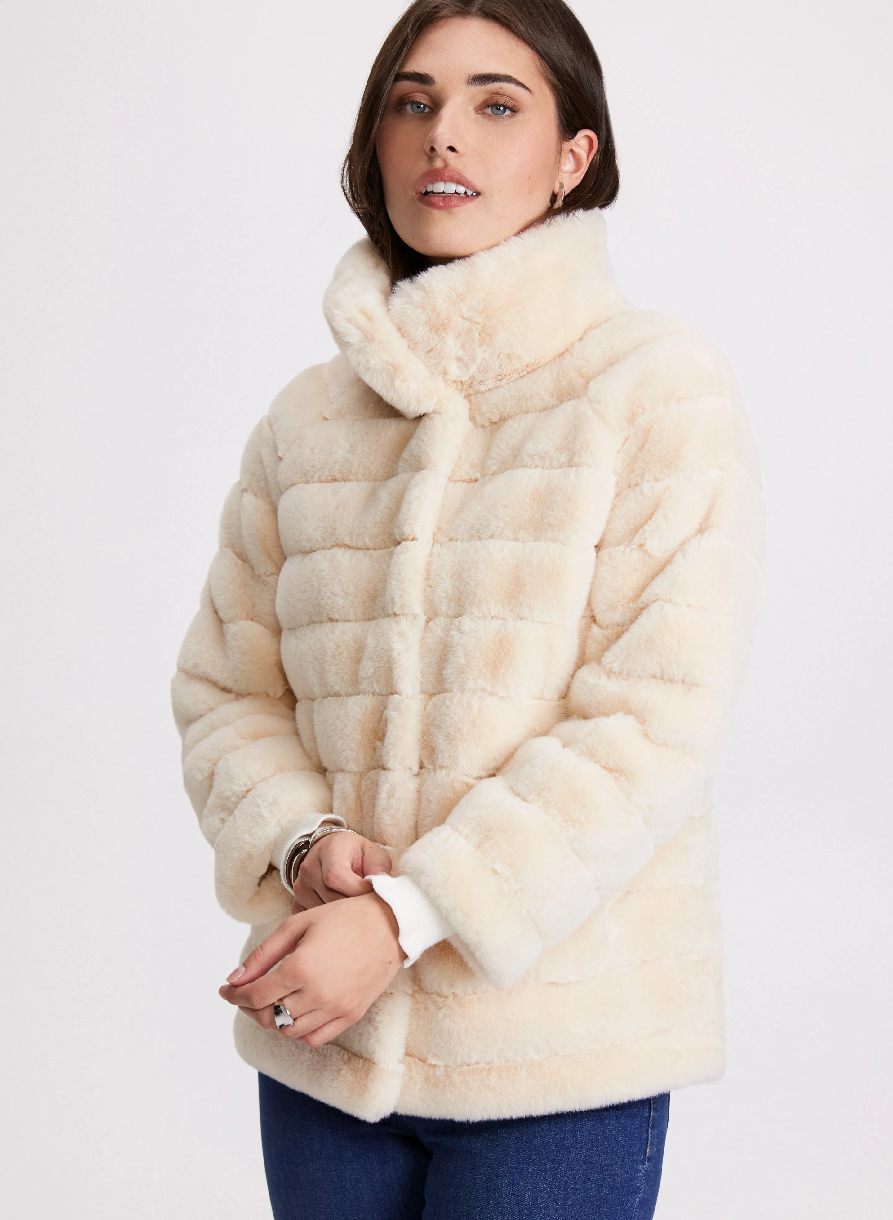 Snap-Front Faux Fur Coat