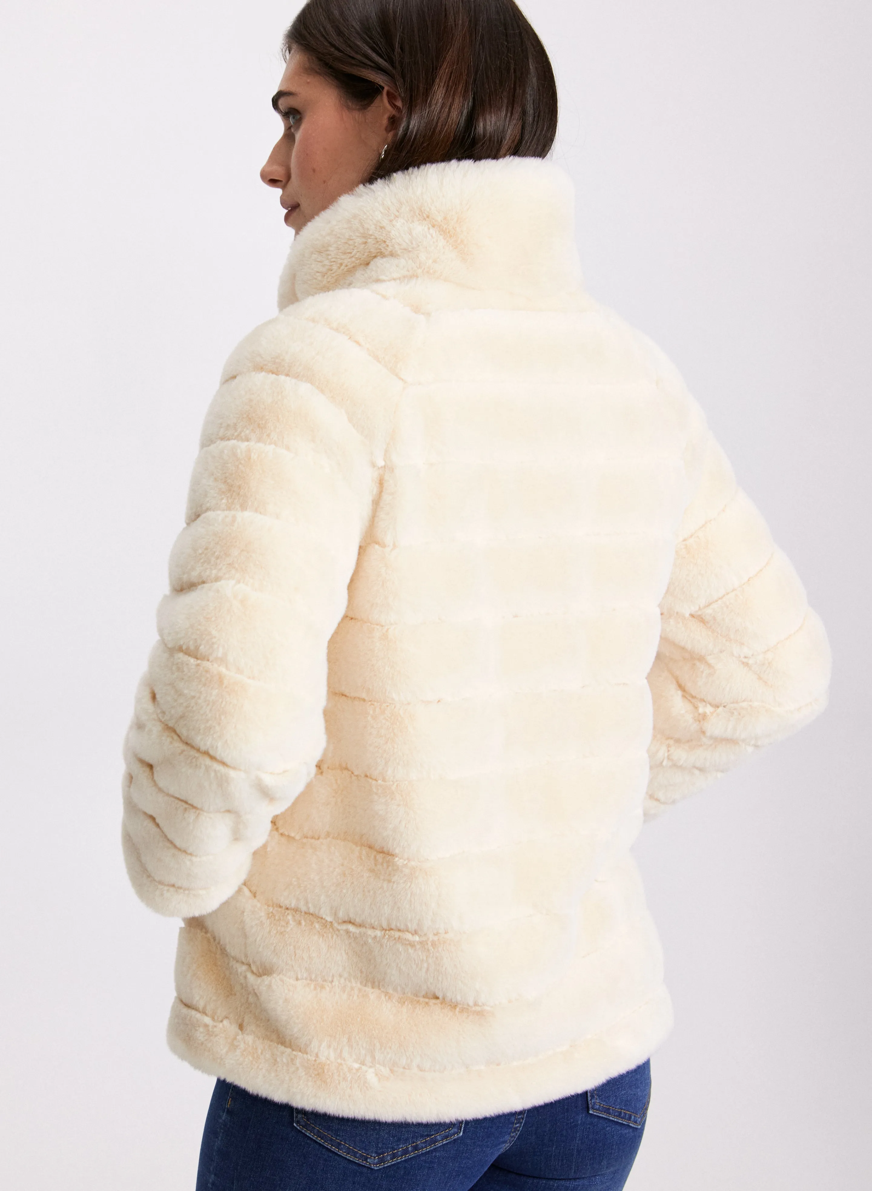 Snap-Front Faux Fur Coat