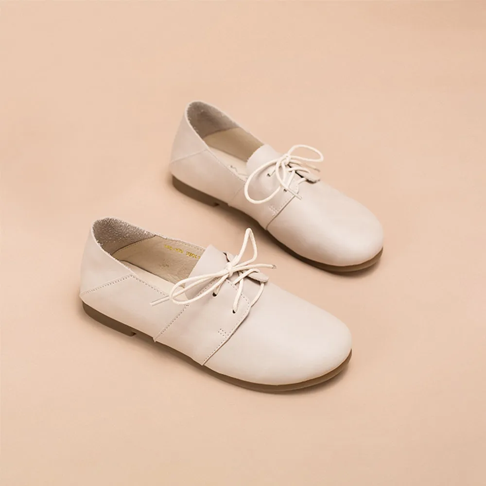 Soft Leather Lace Up Flats Women Yellow/White/Pink