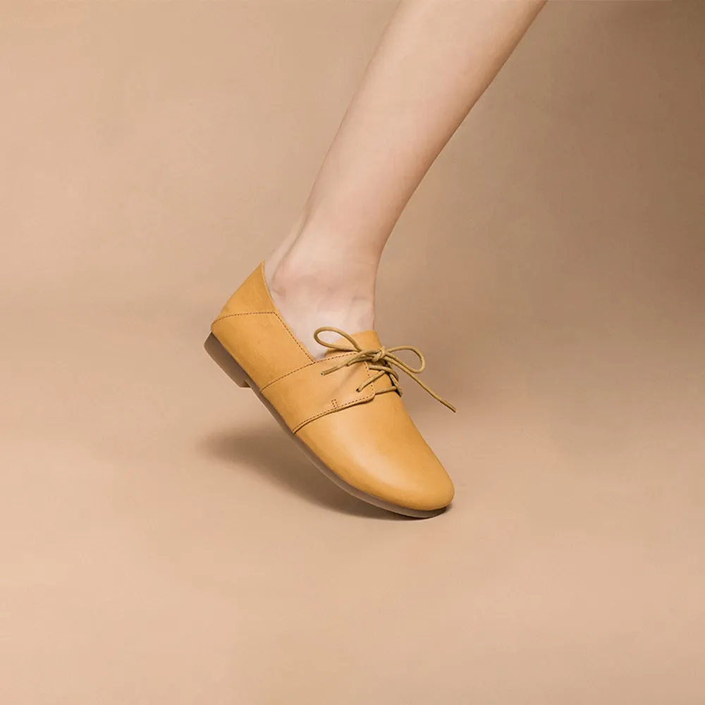 Soft Leather Lace Up Flats Women Yellow/White/Pink