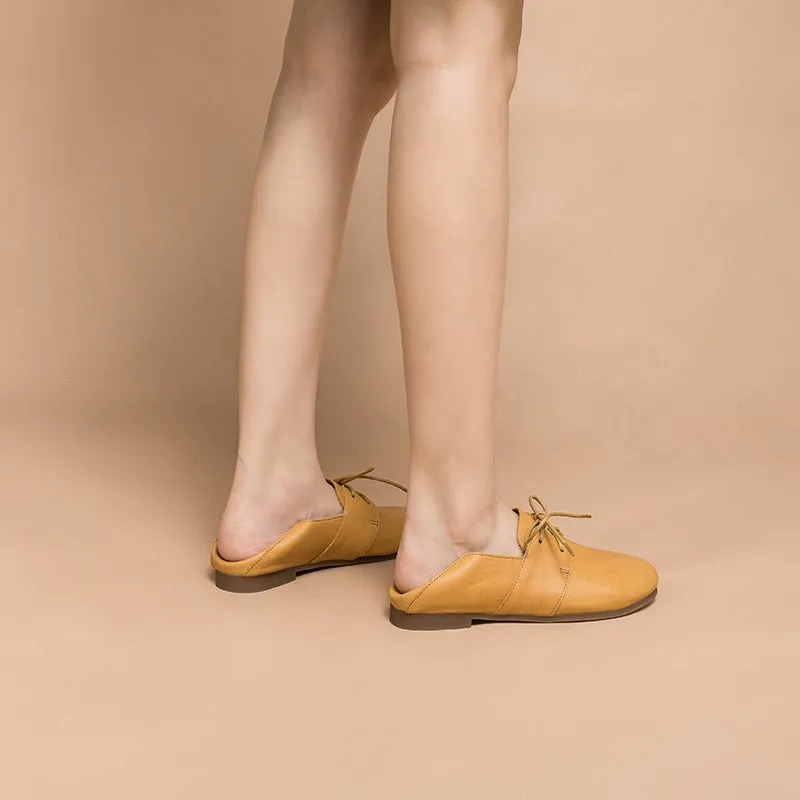 Soft Leather Lace Up Flats Women Yellow/White/Pink