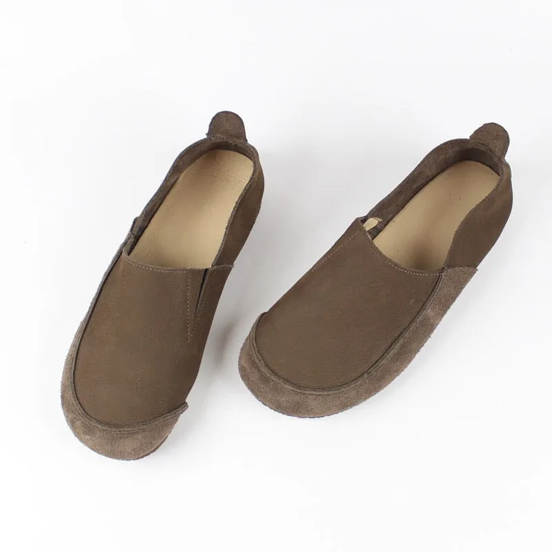 Soft Leather Loafers Breathable Slip Ons Handmade Coffee/Khaki