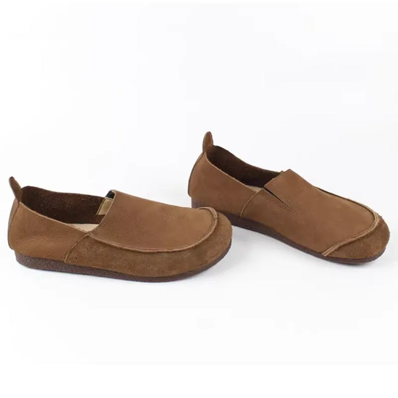 Soft Leather Loafers Breathable Slip Ons Handmade Coffee/Khaki