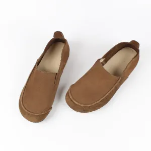 Soft Leather Loafers Breathable Slip Ons Handmade Coffee/Khaki