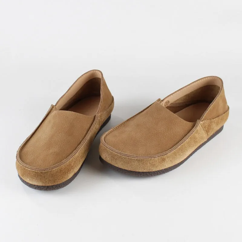 Soft Leather Loafers Breathable Slip Ons Handmade Gray/Khaki